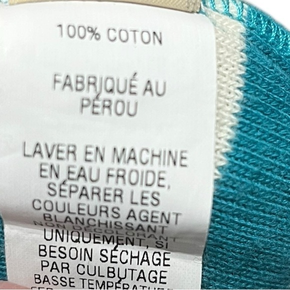 L.L. Bean Teal and White Striped Quarter Zip Pullover, Size M - Picture 6 of 8